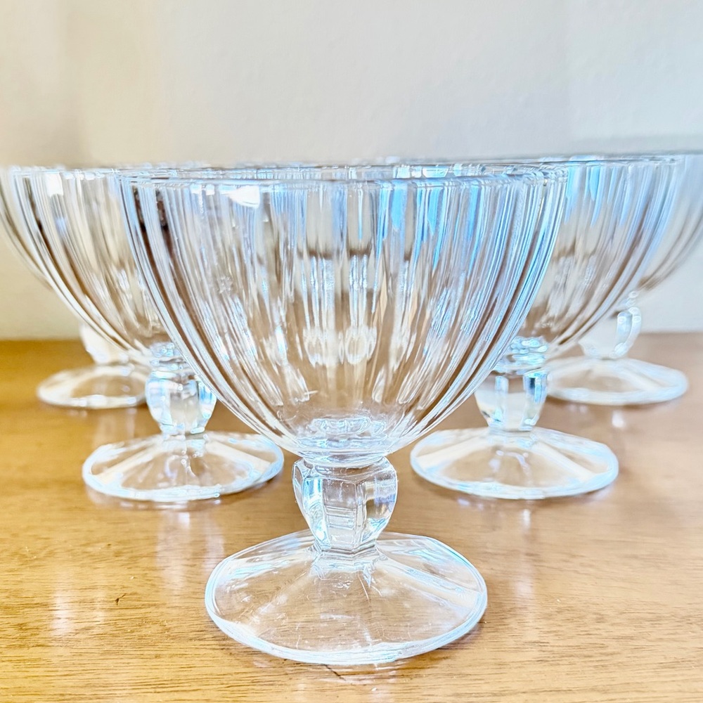 Set of 6 Luminarc France Paneled Sherbet Glasses Ribbed Dessert Cups